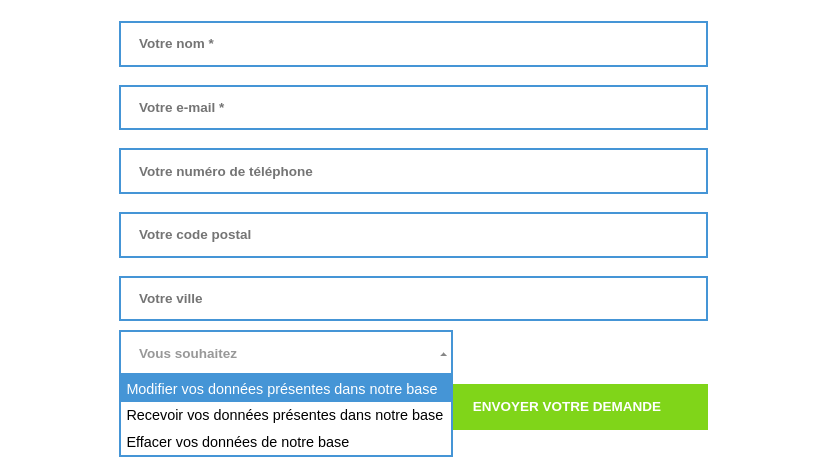 Exemple de formulaire de gestion des données personnelles